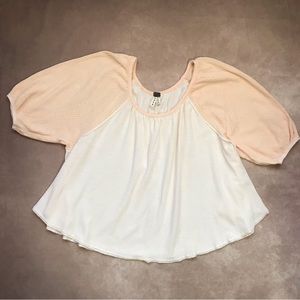 Free People We The Free Waffle Knit Terry 100% Cotton Puff Sleeve Flowy Blouse S
